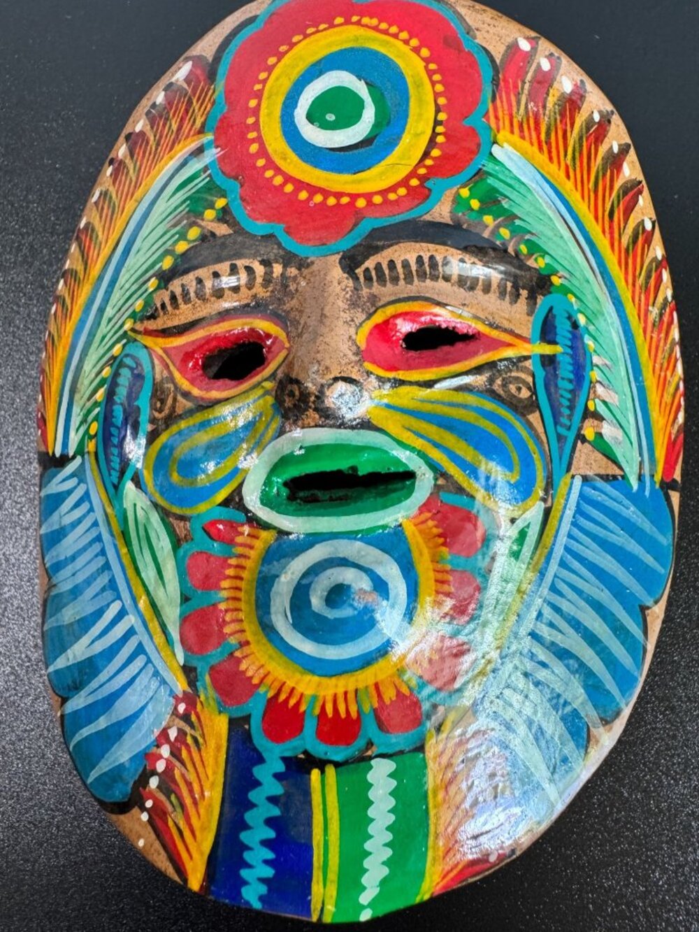 Vintage Yucatan Mexico Folk Art Ceramic Mask Hand Painted Wall Hanging 1989 - Picture 4 of 7